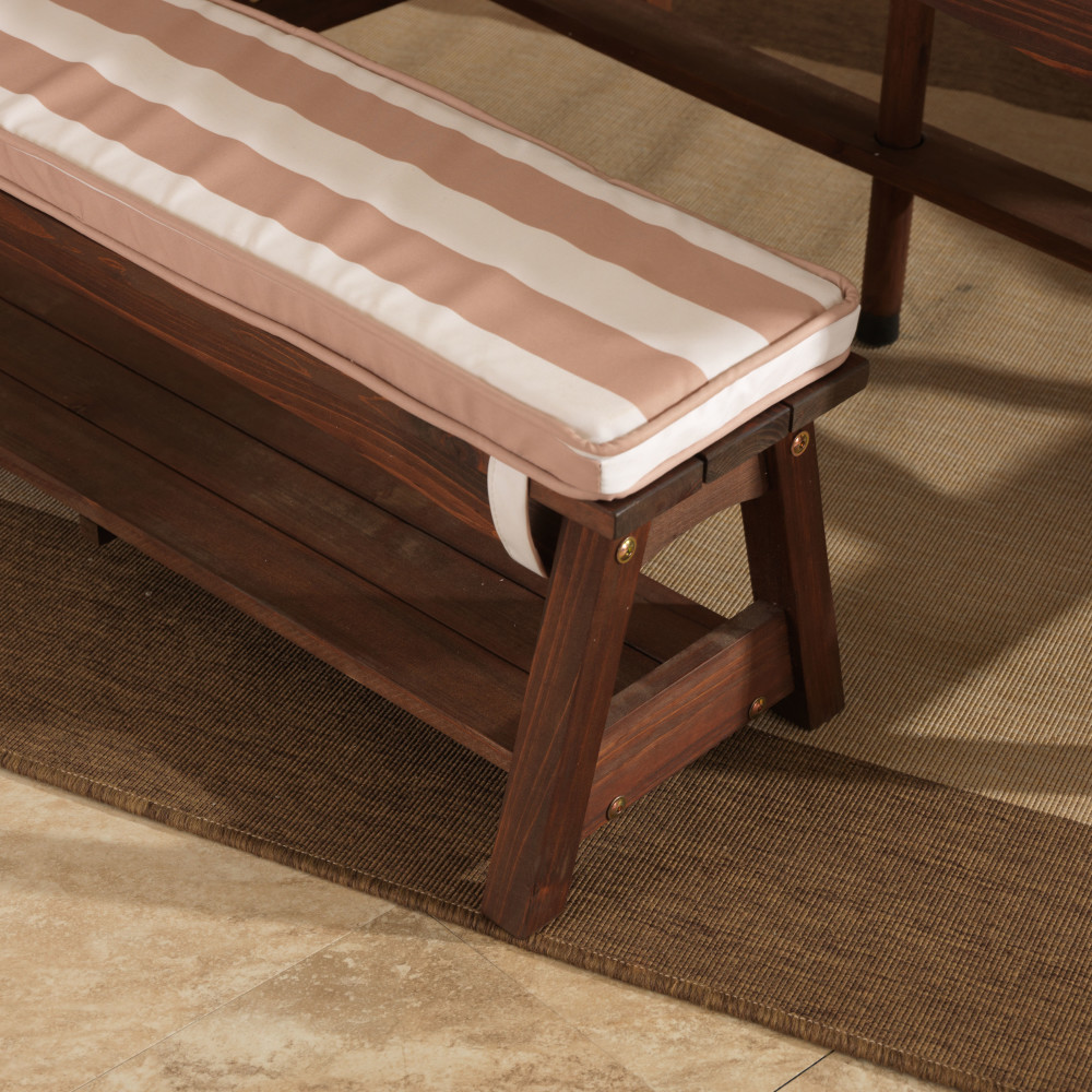 KidKraft Kids Outdoor Wooden Table and Bench Set - Oatmeal & White Stripe Patio Furniture