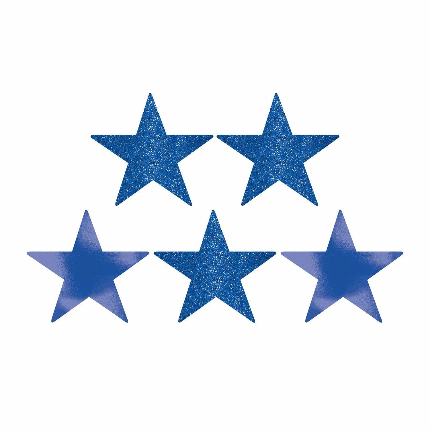 Bright Royal Blue Star Glitter and Foil Cutout 5in 5pcs
