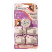 Dreambaby White Child Safety Adhesive Mag Locks - 2 Locks, 1 Key 