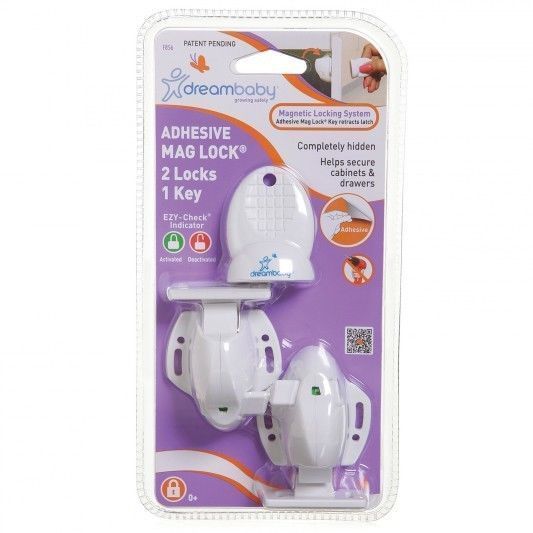 Dreambaby White Child Safety Adhesive Mag Locks - 2 Locks, 1 Key 