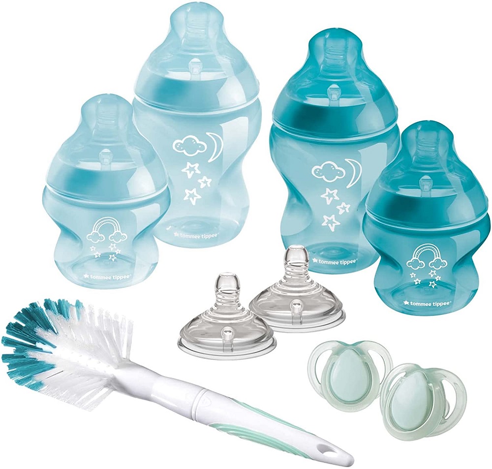 Tommee Tippee - Closer To Nature Newborn Baby Bottle Starter Kit Breast-Like Teats With Anti-Colic Valve Mixed Sizes Blue