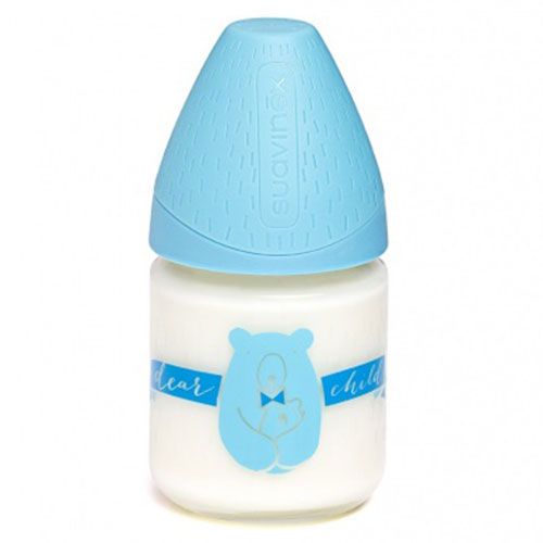 Suavinex - Glass Feeding Bottle 120ml W/3P Round Teat S+0m - Bear 1pc