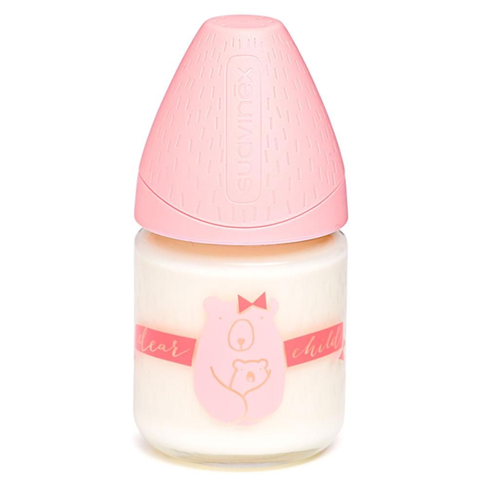Suavinex - Glass Feeding Bottle 120ml W/3P Round Teat S+0m - Bear 1pc