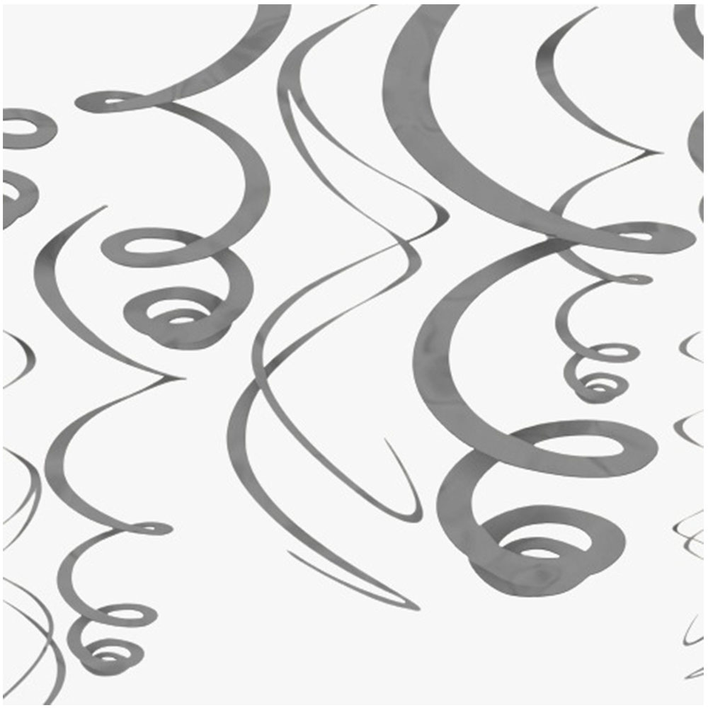Silver Plastic Swirl Hanging Decorations 22in 12pcs