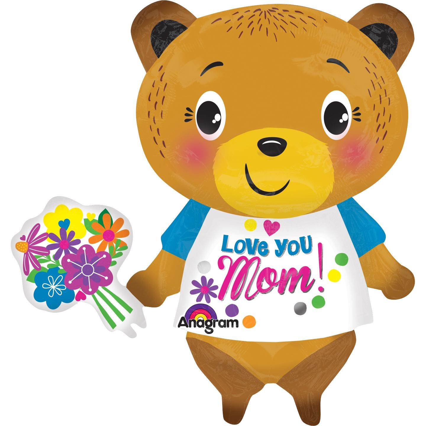 Love You Mom Bear with Flowers SuperShape 19x29in