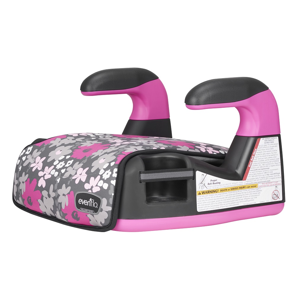 Evenflo Big Kid No Back Booster Seat for Car Seat 4y 12y Pink Flowers Babystore.ae