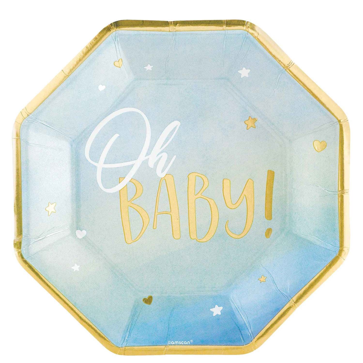 Oh Baby Boy - Metallic Shaped Paper Plates - 8Pcs