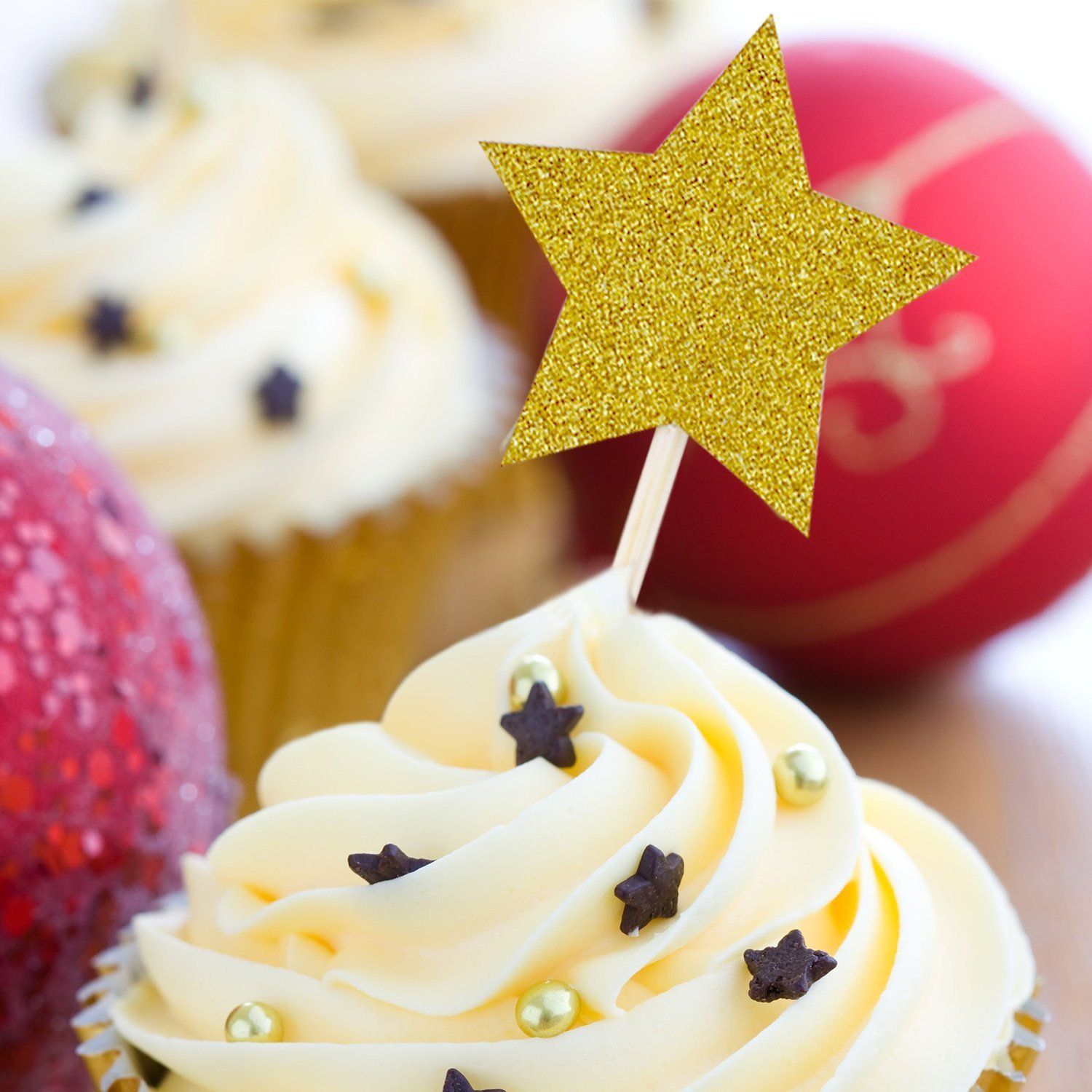 Gold Star Cupcake Toppers