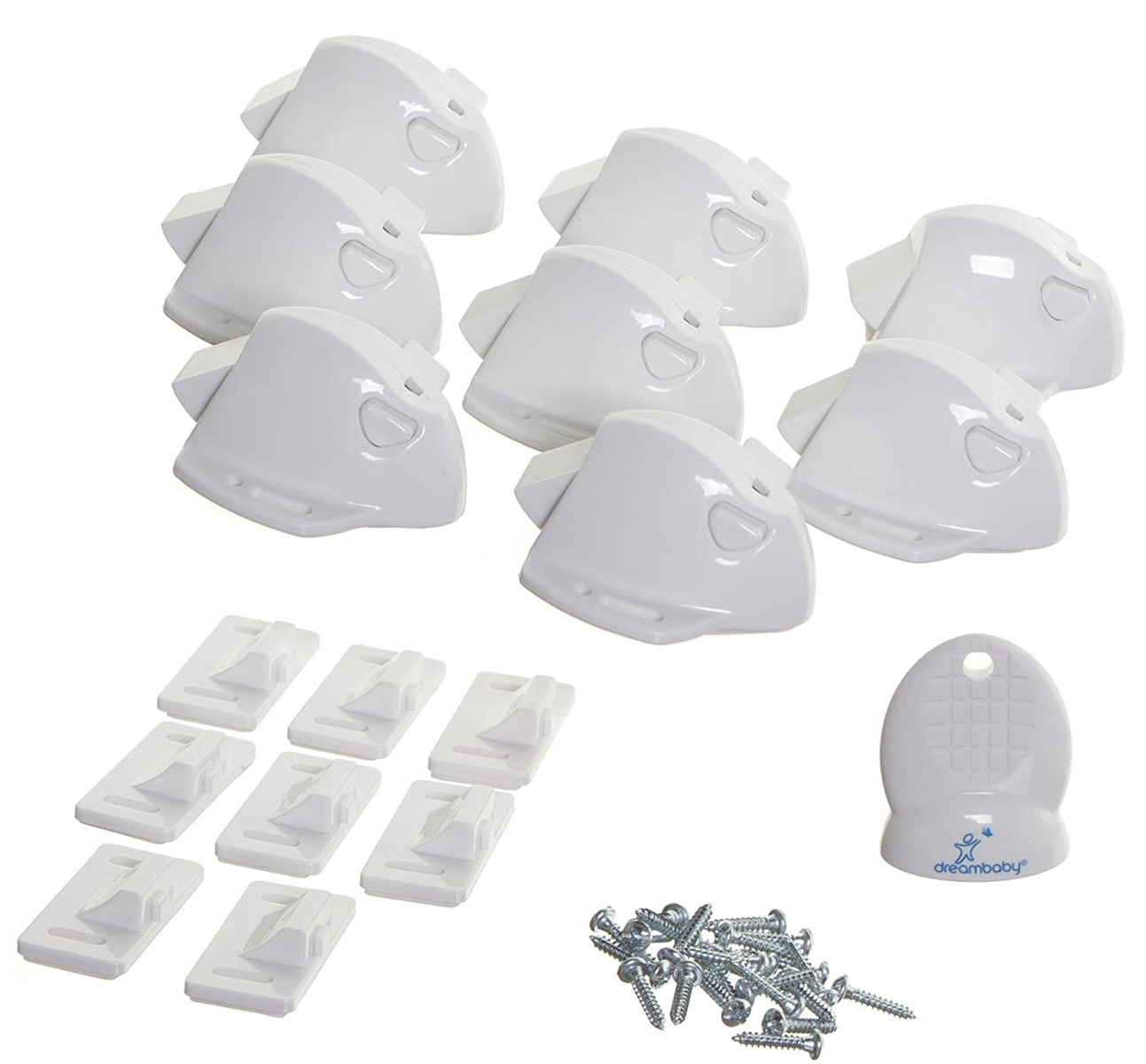 Dreambaby Adhesive Mag Locks - 8 Locks, 1 Key - White