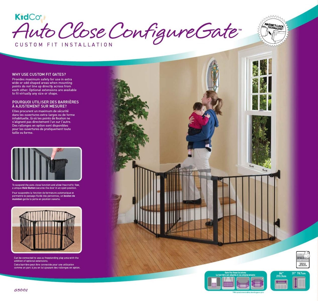 KidCo Black Child Safety AutoClose ConfigureGate 24 Gate Extension 