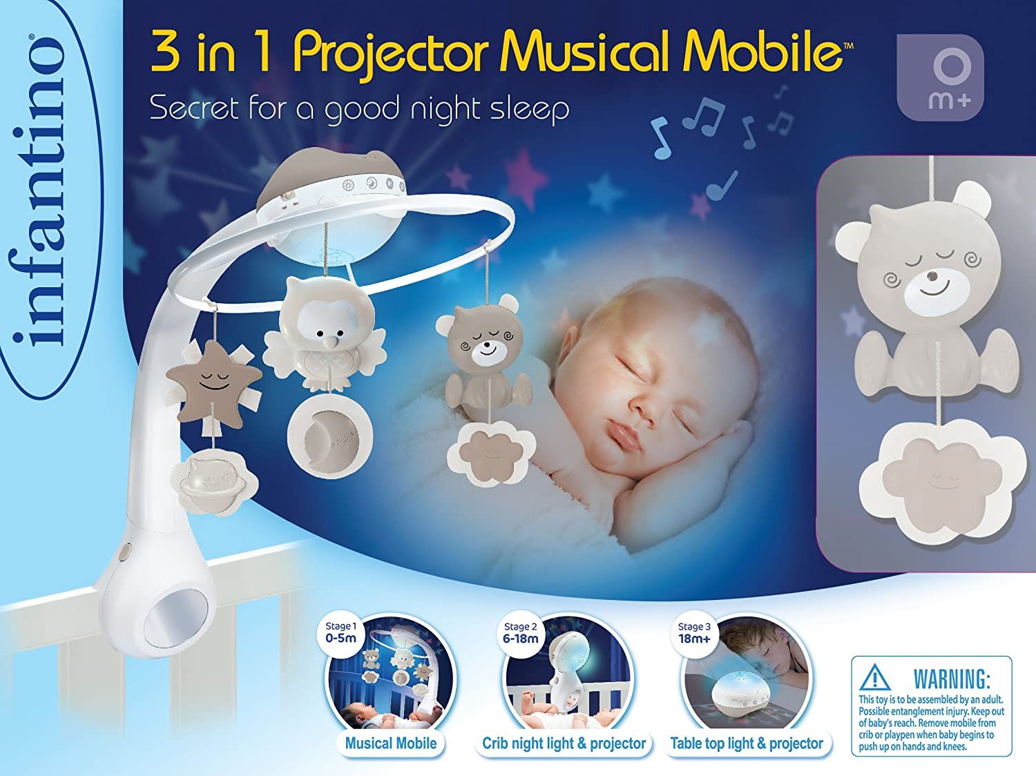 Infantino 3 In 1 Projector Musical Mobile - Ecru