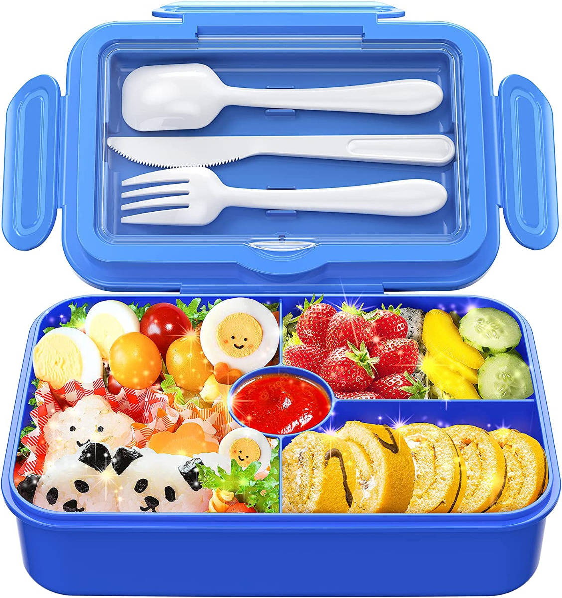 Rainbow Skool - 4-6 Compartment Lunch Box - Car - Blue