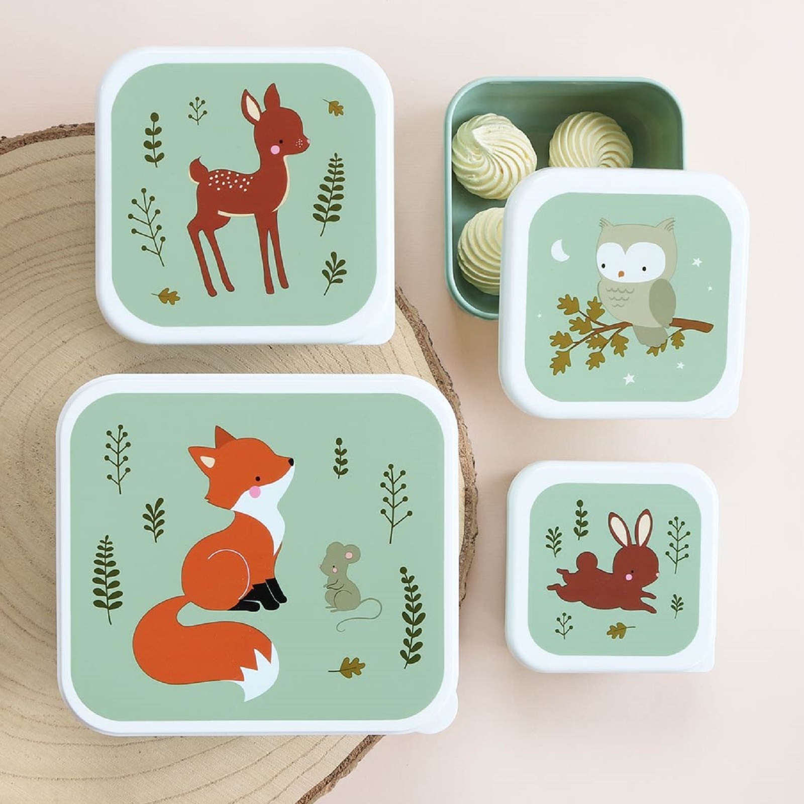 A Little Lovely Company - Lunch and Snack Box Set Forest Friends - Sage