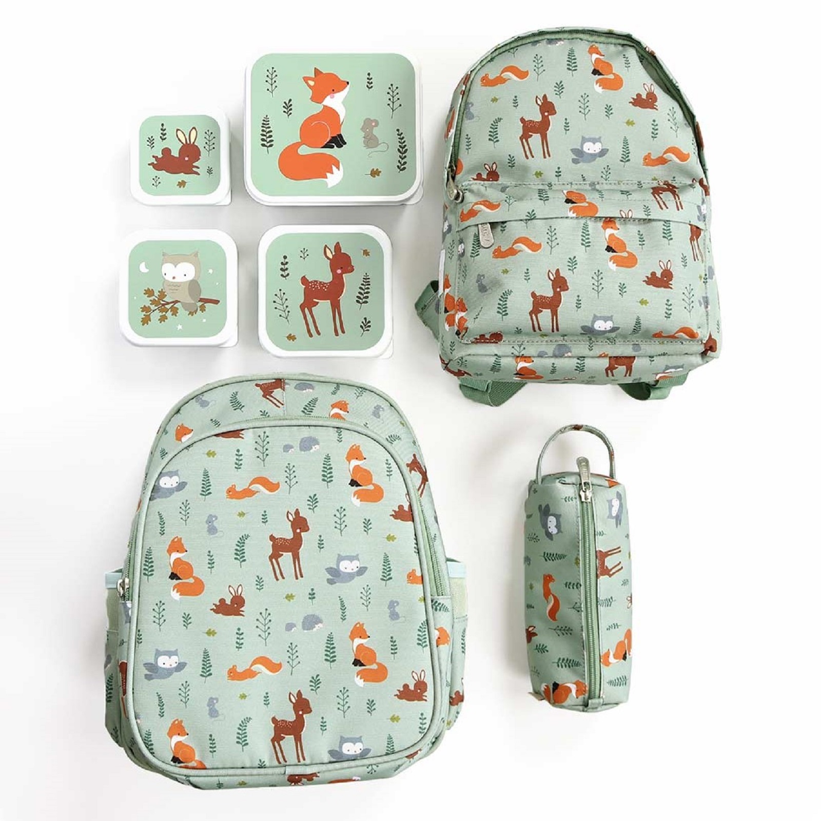A Little Lovely Company - Lunch and Snack Box Set Forest Friends - Sage