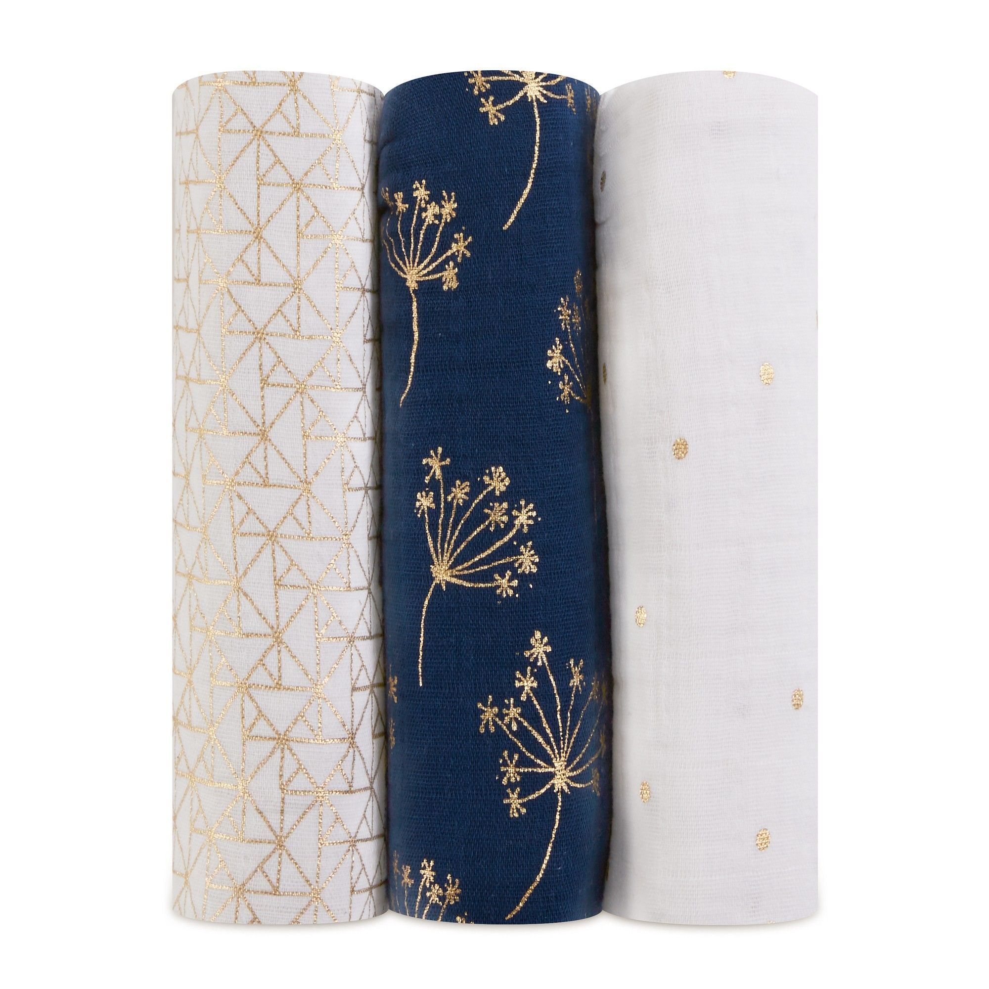 Classic Metallic 3 Pack Swaddles- Gold Deco