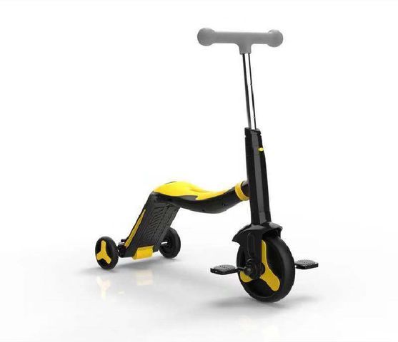 Megastar - 3 in 1 Kids Multifun kick Scootrike with pedal - Yellow