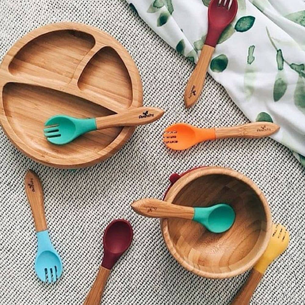 Avanchy - Baby Bamboo Stay Put Suction Bowl + Spoon - Green