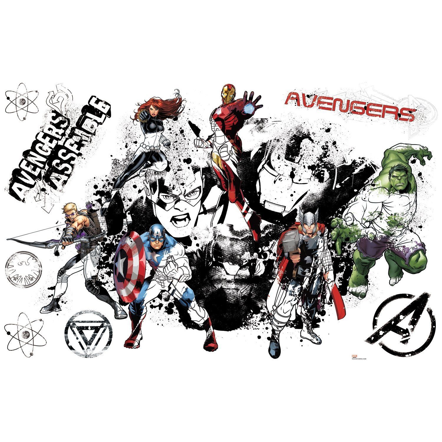 Room mates Avengers Assemble Black & White Giant Wall Decal