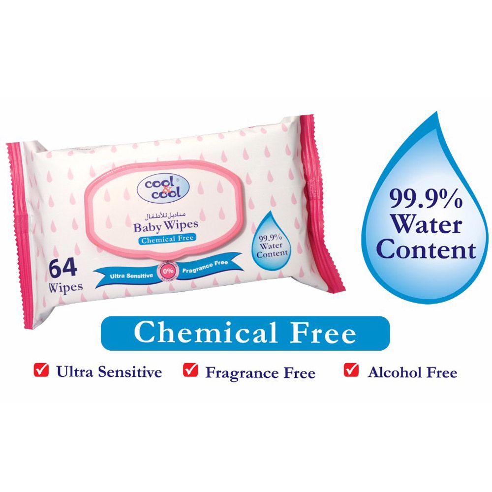 Cool & Cool - 99.9% Water Content Baby Wipes, 64's - Bundle of 10