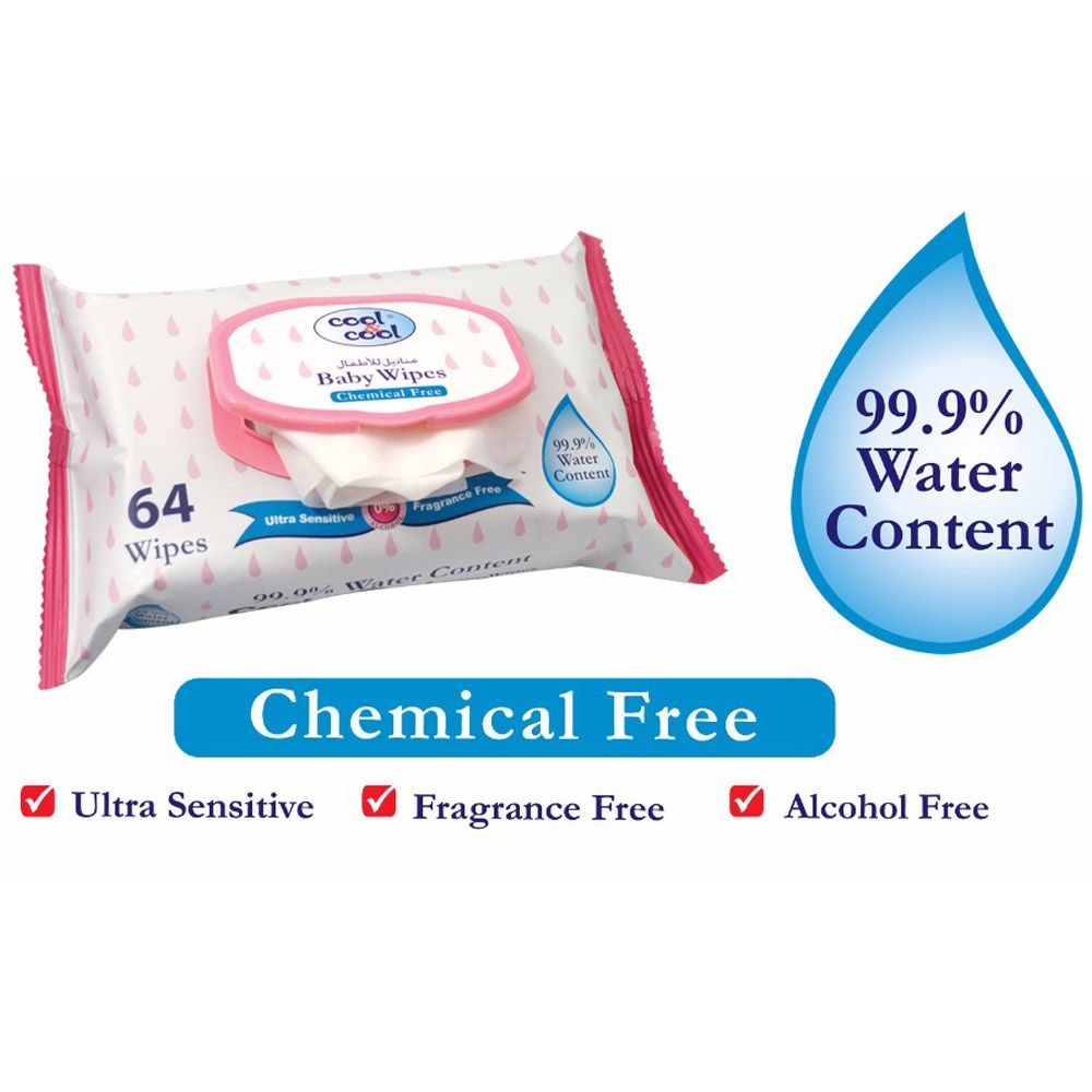 Cool & Cool - 99.9% Water Content Baby Wipes, 64's - Bundle of 10