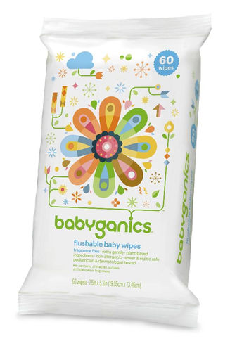 BabyGanics Fragrance Free Flushable Baby Wipes 60pcs