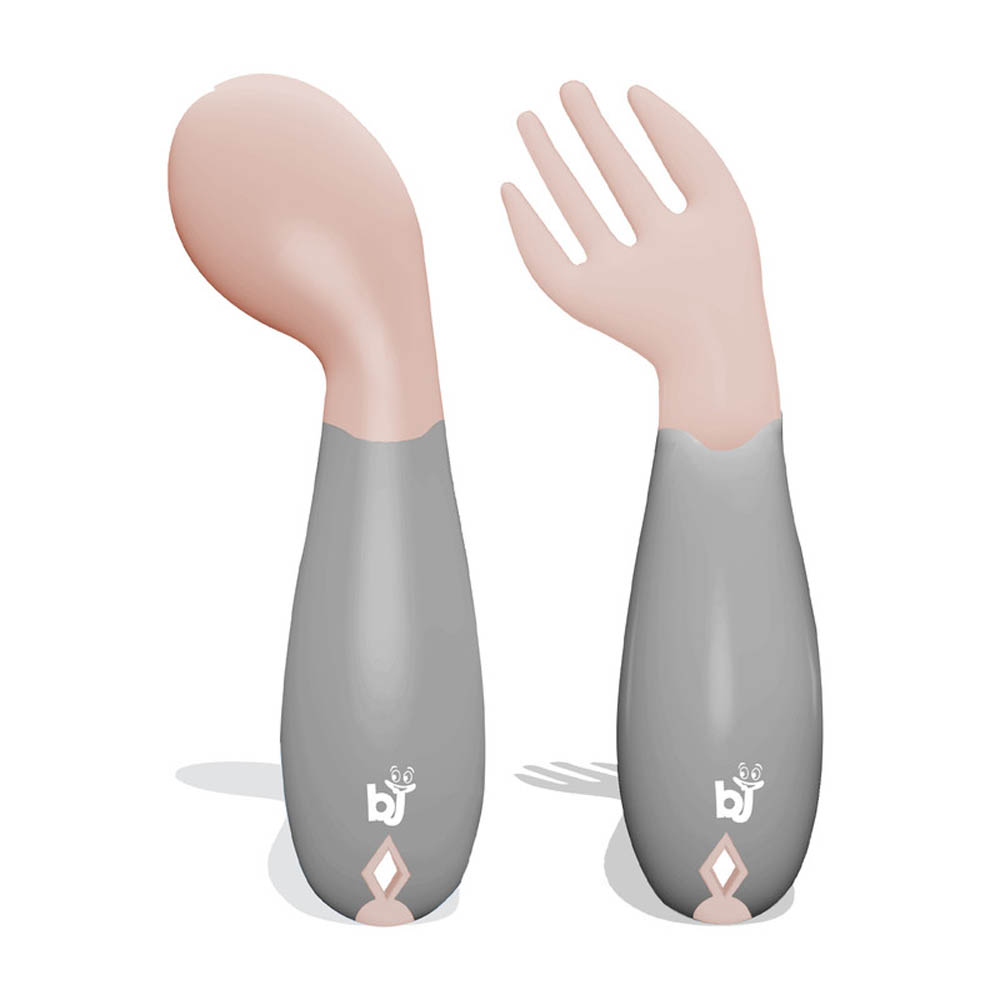 Babyjem - Plastic Angled Fork & Spoon Set Rose Color 6 Months+