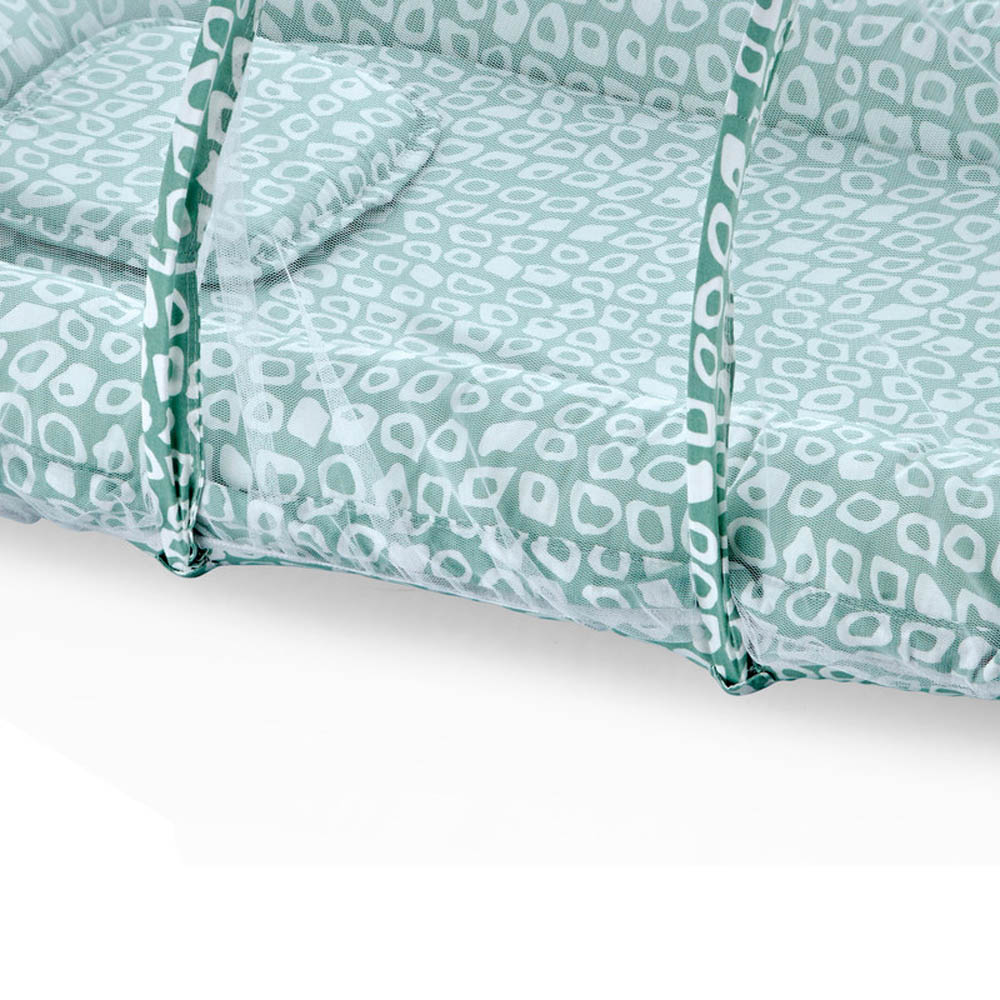 Babyjem - Sleeping Pad With Mosquito Net - Green Square Design 0 Months+