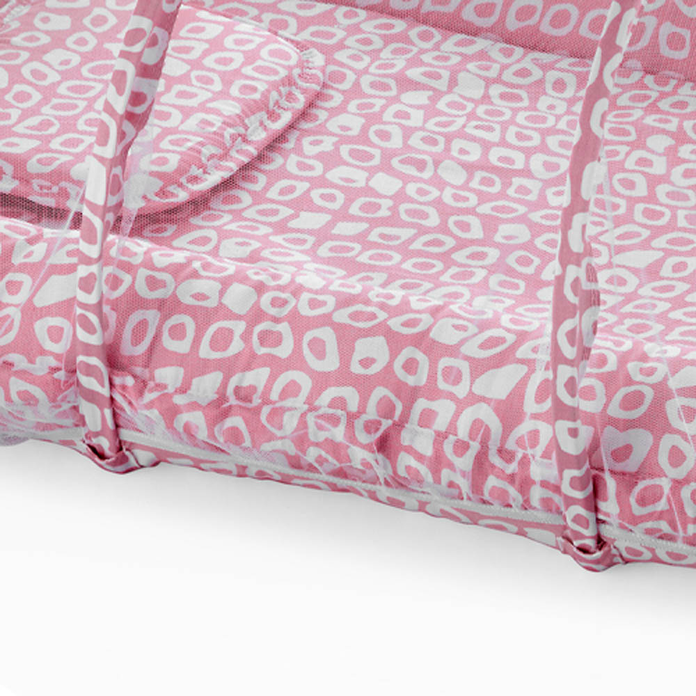 Babyjem - Sleeping Pad With Mosquito Net - Pink Square Design 0 Months+