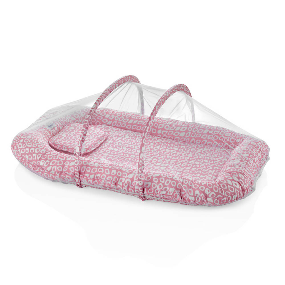 Babyjem - Sleeping Pad With Mosquito Net - Pink Square Design 0 Months+