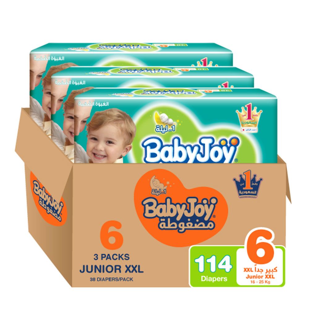 Babyjoy - Compressed Diamond Pad Diaper, Mega Pack Junior XXL Size 6, 16+kg - 114 Count