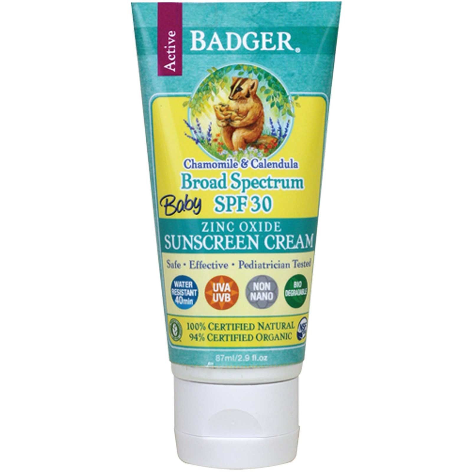Badger Company Baby Sunscreen Cream Broad Spectrum SPF 30 Chamomile & Calendula - 87 ml