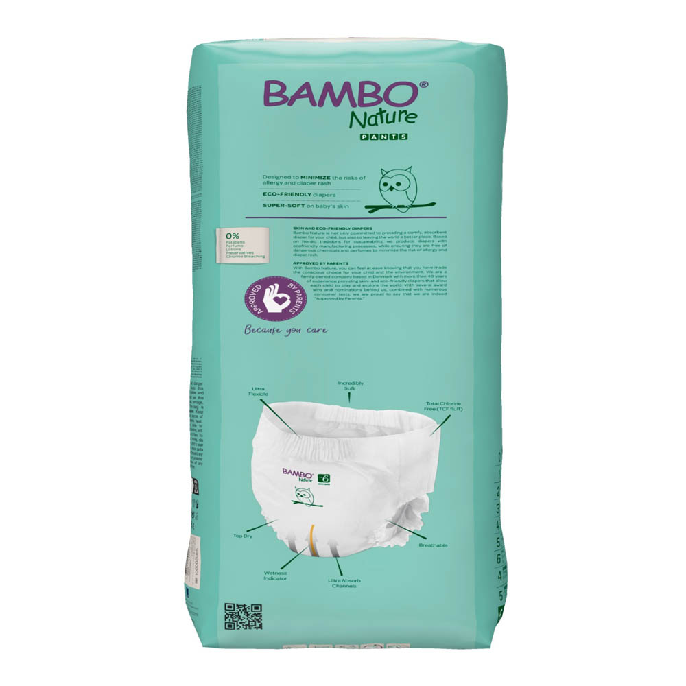 Bambo Nature - Eco-Friendly Pants Diapers, Size 6, 18+Kg - 114 Pants Tall Pack