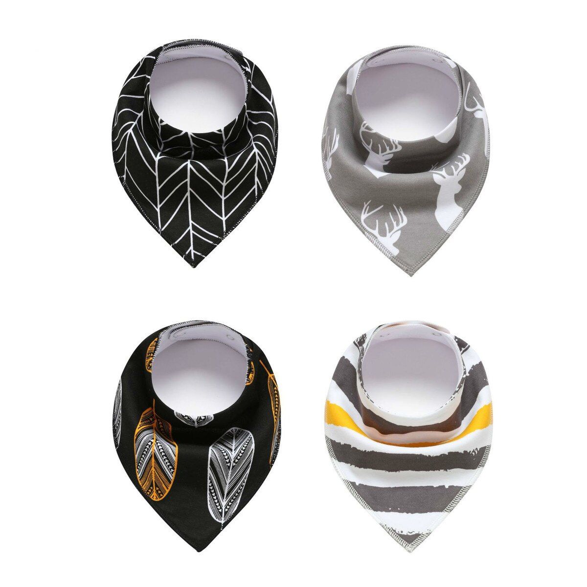 AL Kidz - Bandana Bibs Organic 100% Cotton 4 sets pack Leaf and Deer