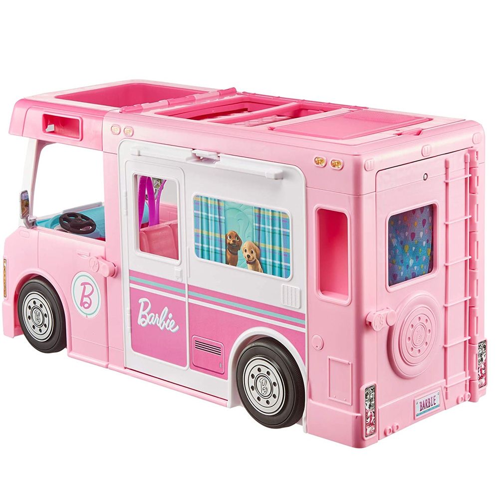 Barbie 3 in 1 DreamCamper Vehicle with Pool Truck Boat and 50 Accessories