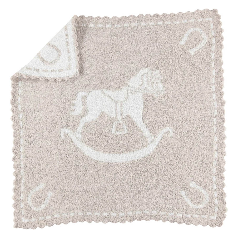 Barefoot Dreams - Cozychic Scalloped Receiving Blanket (Stone/White-Rocking Horse)