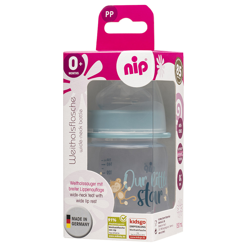 Nip - Wide Neck PP Silicone Bottle 150Ml - Star Blue