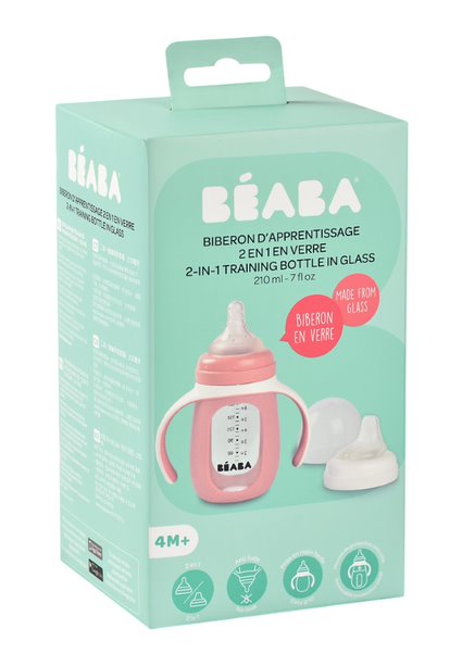 Beaba - 2-in-1 Learning Bottle 210ml + Silicone Sleeve - Old Pink\