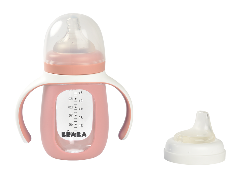 Beaba - 2-in-1 Learning Bottle 210ml + Silicone Sleeve - Old Pink\