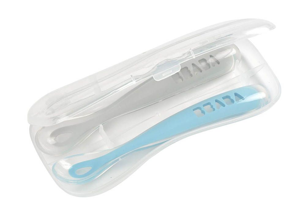 Beaba - Silicone Spoon 1St Age Set Of 2 + Box Blue