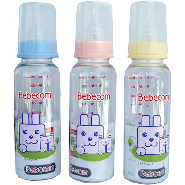 Bebecom - Glass 250ml Baby Bottle - Assorted Colours