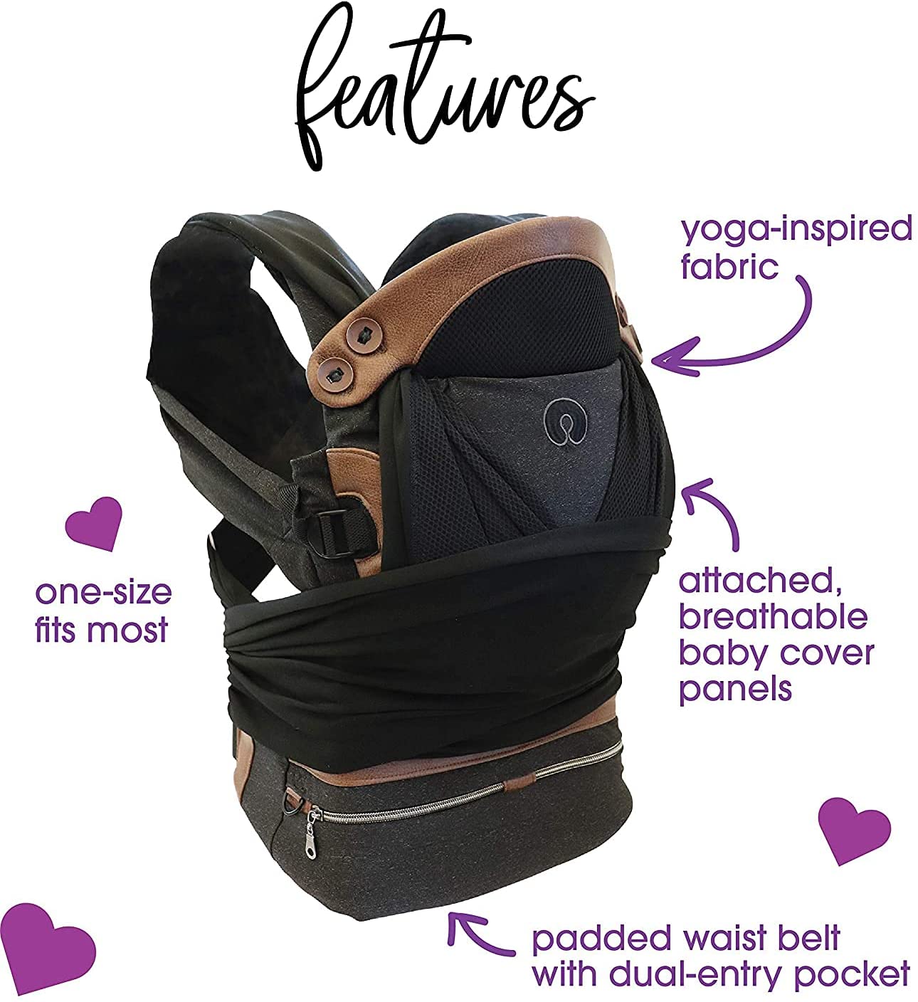  Chicco Boppy Adjust ComfyChic Baby Carrier, Charcoal