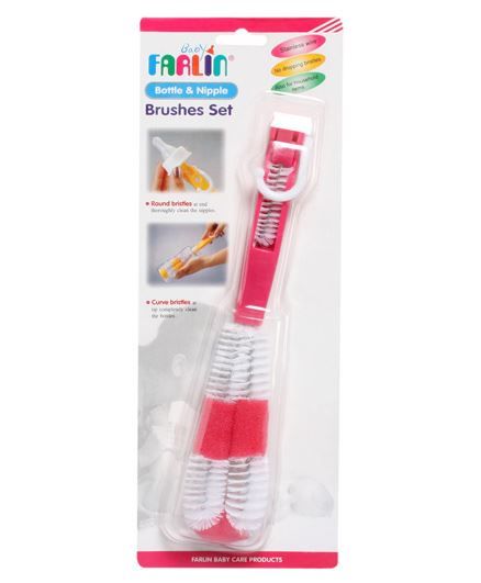 Farlin Bottle & Nipple Cleaning Brush-Pink