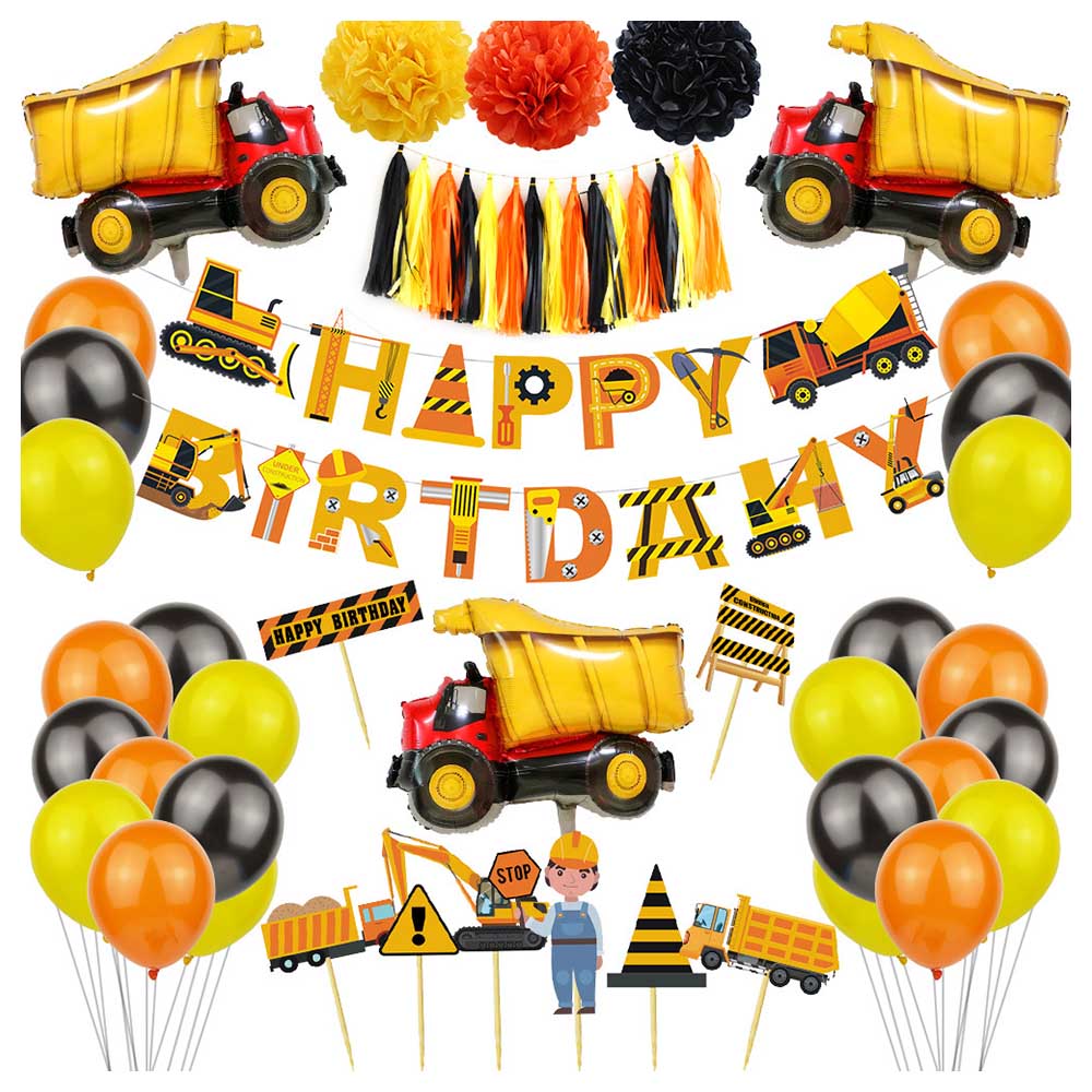 Brain Giggles - Construction Theme Birthday Decoration Kit - 57 Pieces