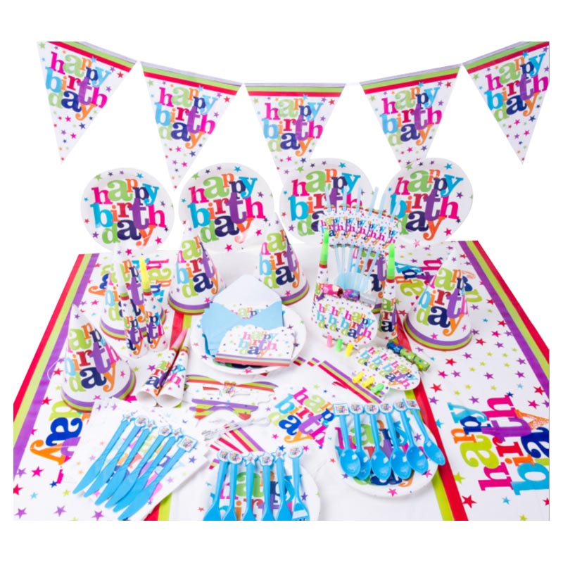 Brain Giggles - Happy Birthday Theme Disposable Tableware 16 Items/Set For 6 People - 90 Pieces