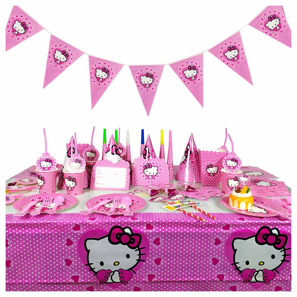 Brain Giggles - Hello Kitty Theme Disposable Tableware 16 Items/Set For 10 People - 136 Pieces