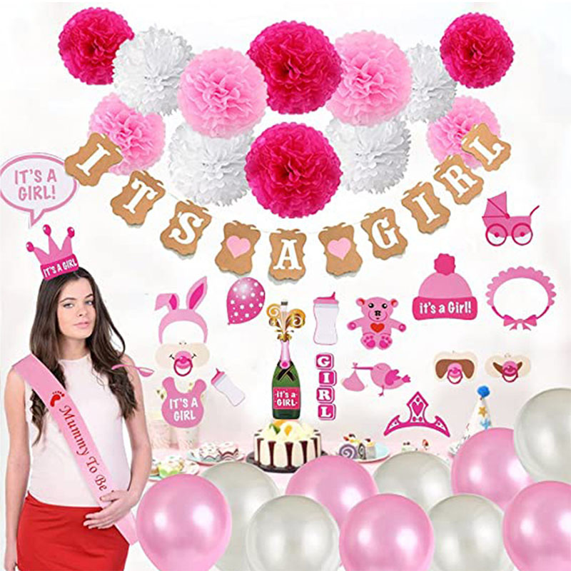 Brain Giggles - It?s a Girl Baby Shower Decoration Kit - 56 Pieces
