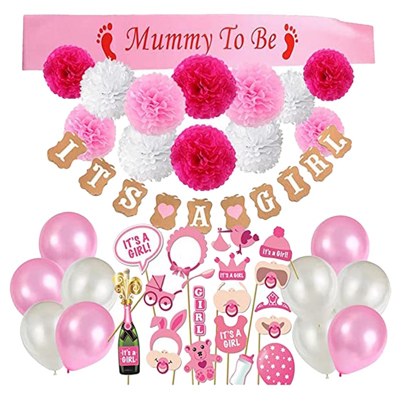 Brain Giggles - It?s a Girl Baby Shower Decoration Kit - 56 Pieces