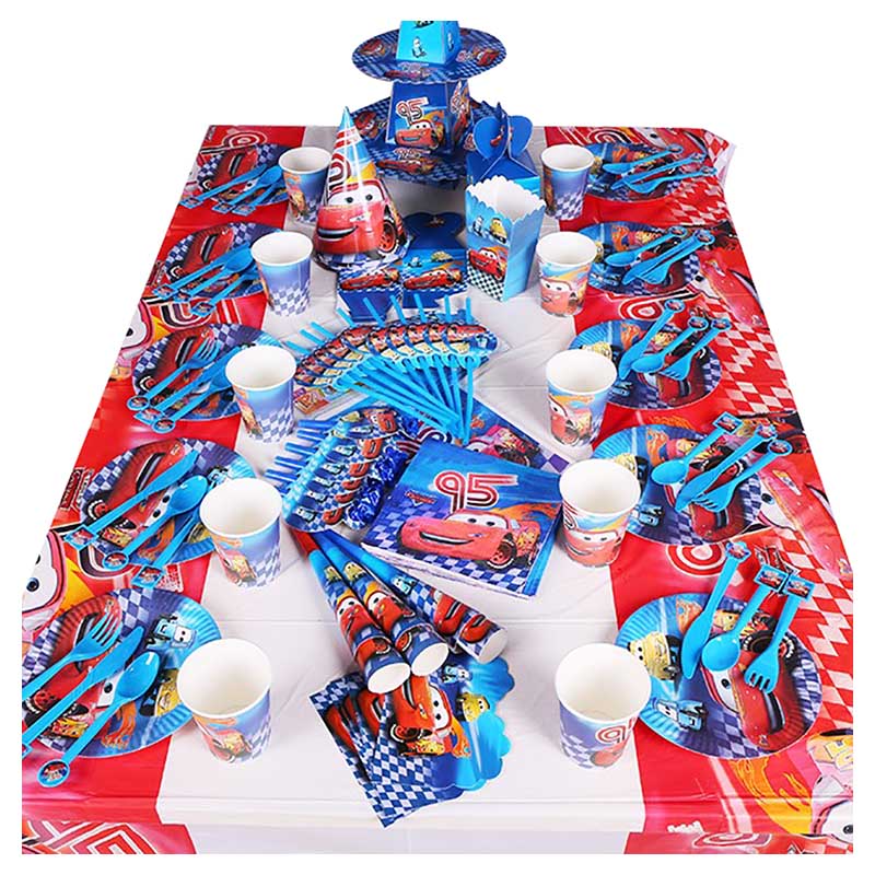 Brain Giggles - Mcqueen Theme Disposable Tableware 16 Items/Set For 10 People - 136 Pieces