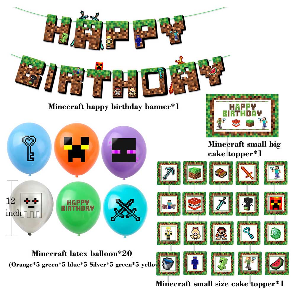 Brain Giggles - Minecraft Theme Birthday Decoration Set - 51 pieces