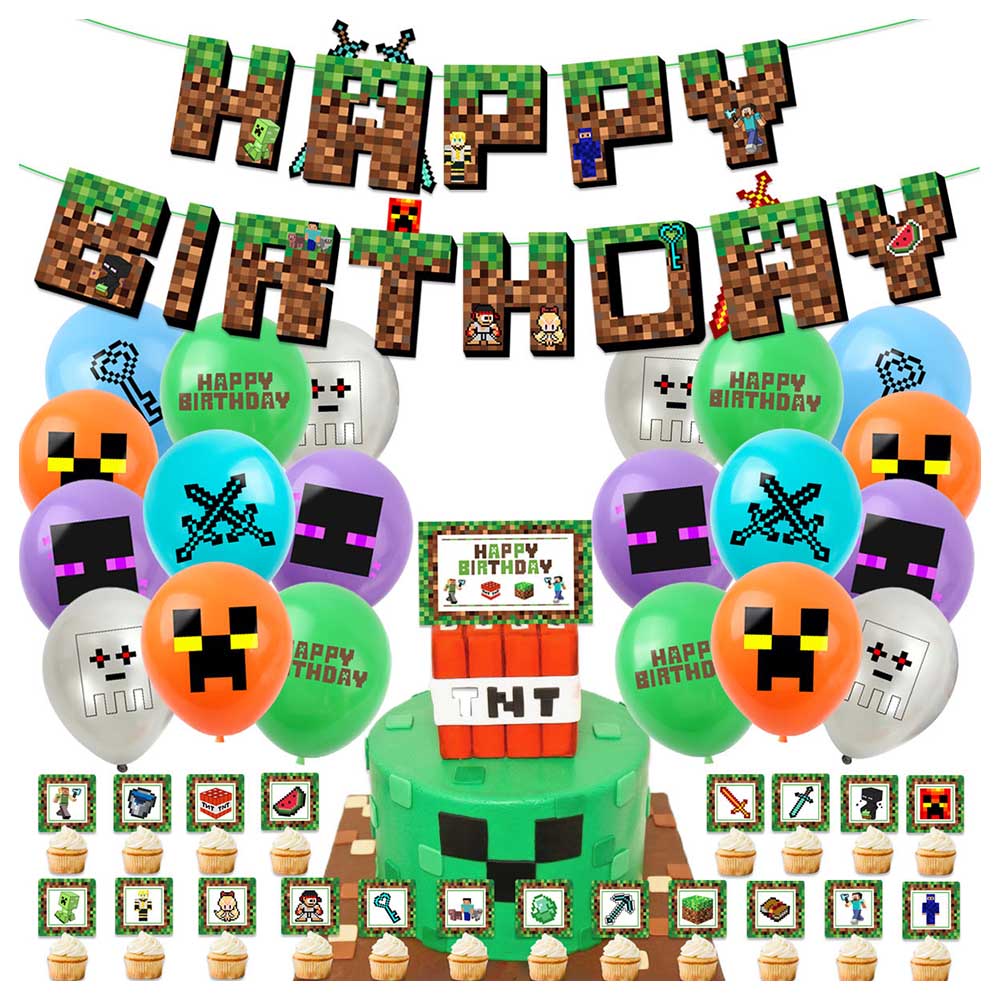 Brain Giggles - Minecraft Theme Birthday Decoration Set - 51 pieces